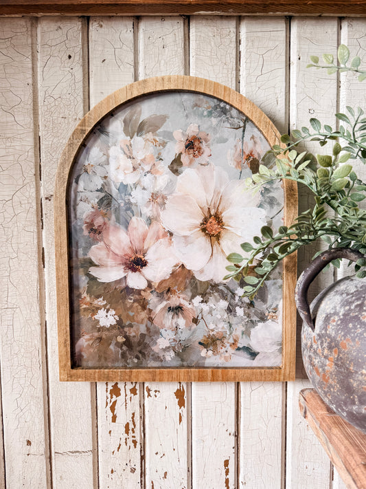 Blue Spring Floral Framed Arched Print