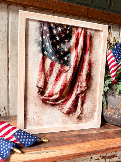 Vintage American Flag Wood Sign - Portrait
