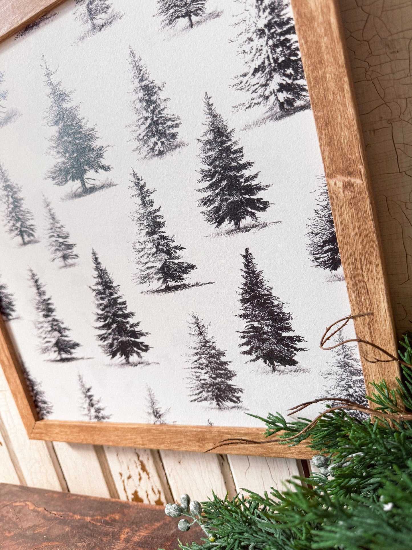 Black/White Evergreen Trees Layering Sign