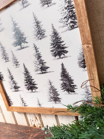 Black/White Evergreen Trees Layering Sign