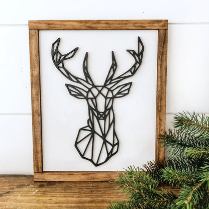 Geometric Deer Head Laser Cut Wood Sign