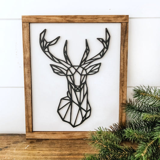 Geometric Deer Head Laser Cut Wood Sign