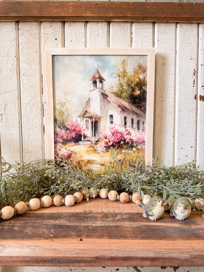 Springtime Church in the Country Wood Sign