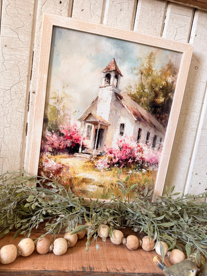 Springtime Church in the Country Wood Sign