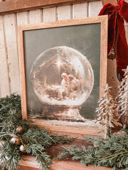 Nativity Snow Globe Wood Sign