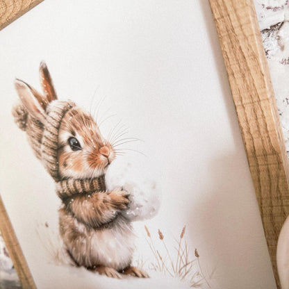 Winter Bunny Farmhouse Wood Sign