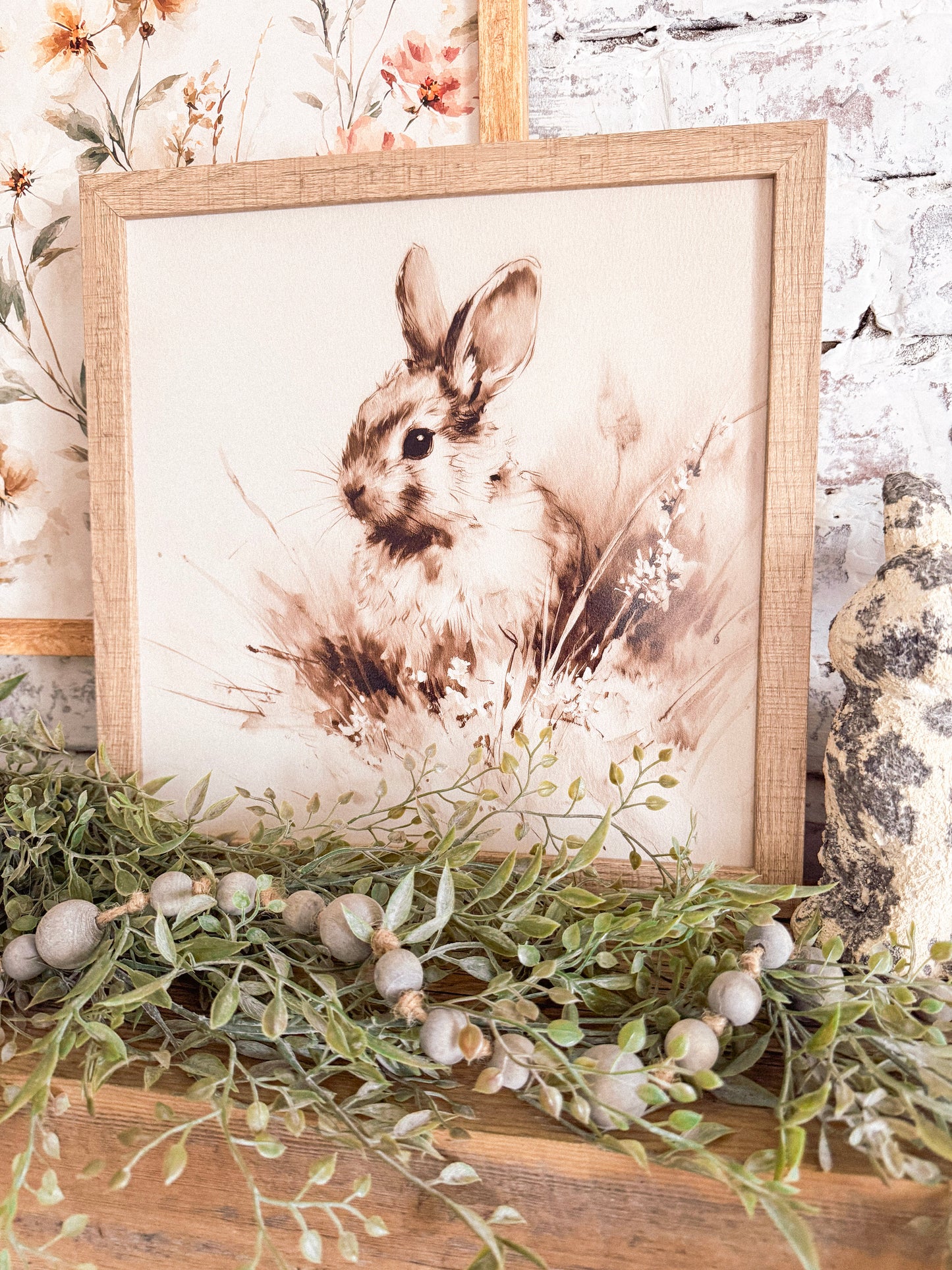 Vintage Rabbit in Grass Spring Wood Sign