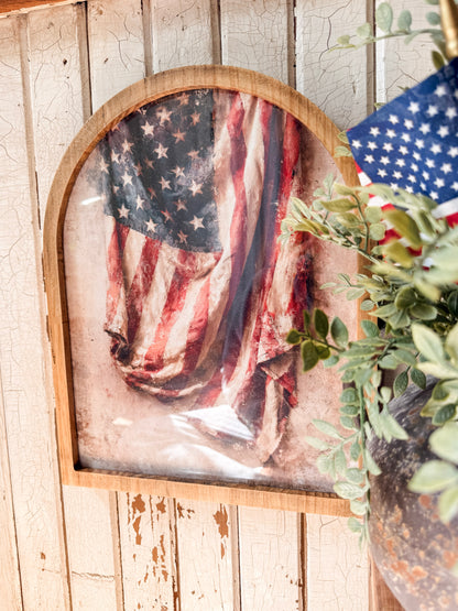 Vintage Vertical American Flag Framed Arched Print