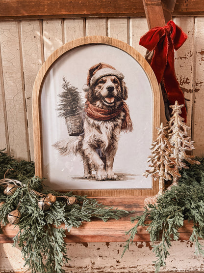 Framed Arch - Neutral Golden Retriever in Santa Hat