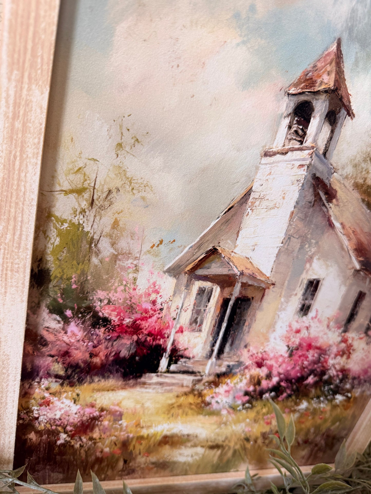 Springtime Church in the Country Wood Sign