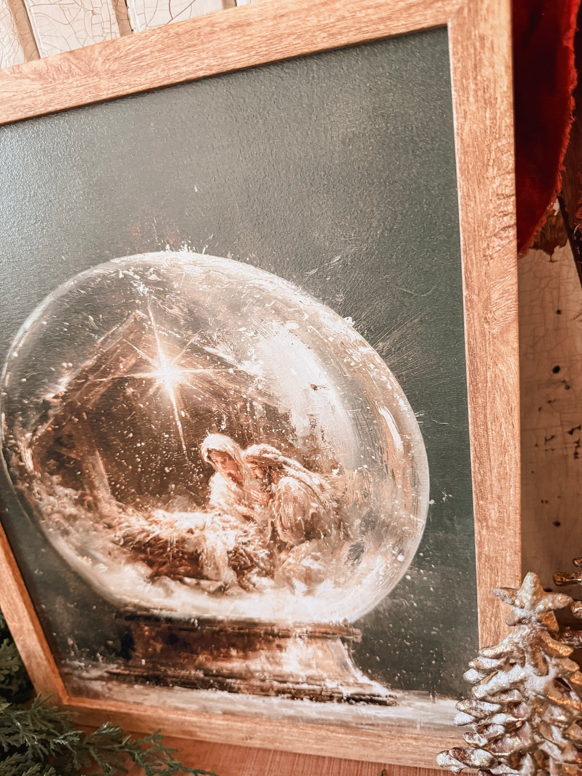 Nativity Snow Globe Wood Sign
