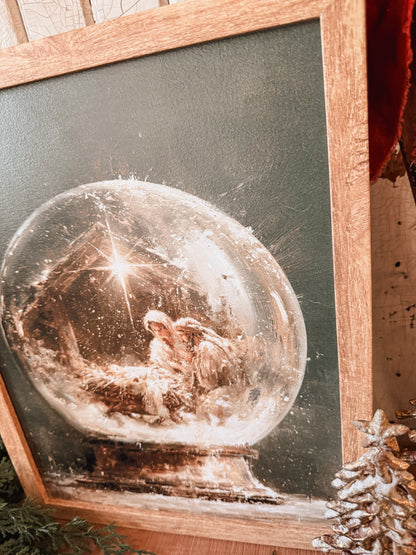 Nativity Snow Globe Wood Sign