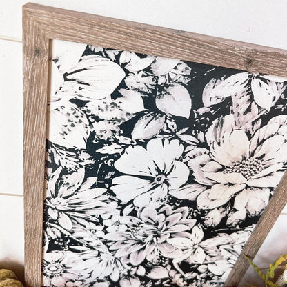 Black and White Floral Wood Sign