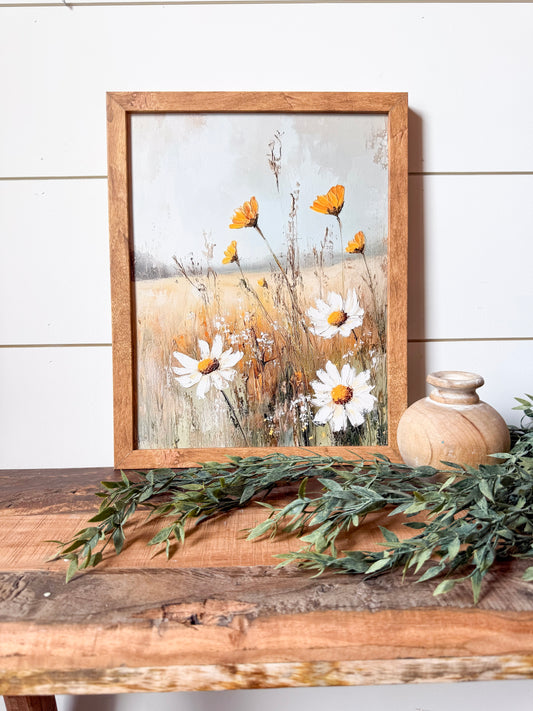 Yellow & White Floral Wood Sign