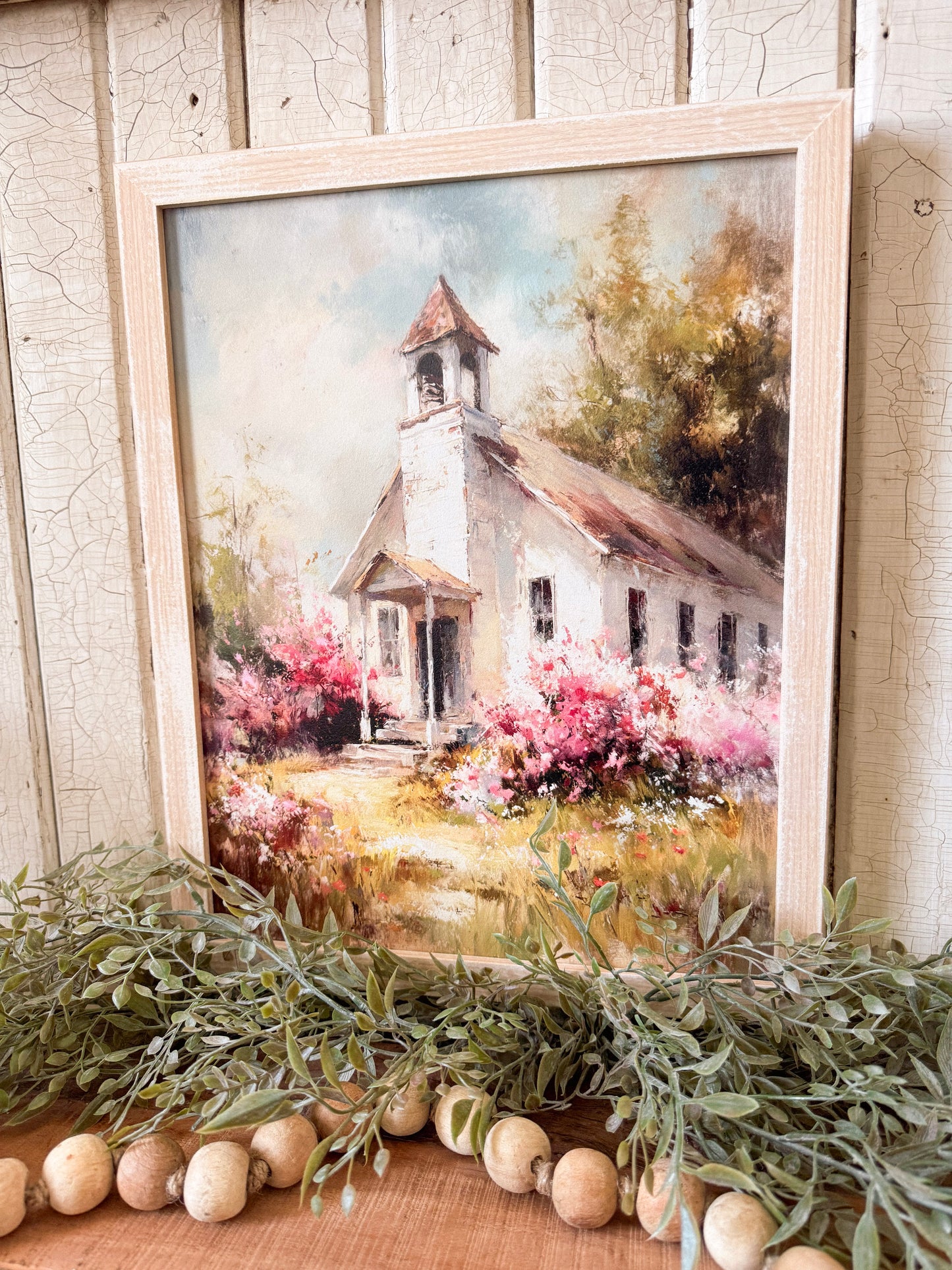 Springtime Church in the Country Wood Sign