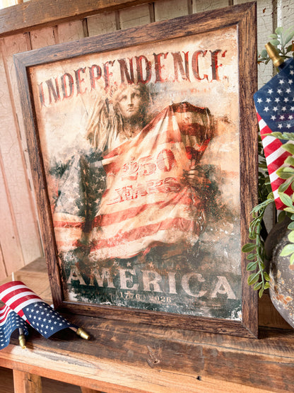America 250th Patriotic American Flag Wood Sign
