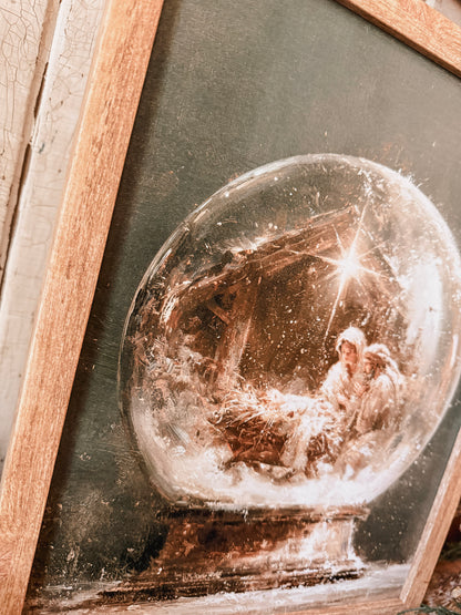 Nativity Snow Globe Wood Sign