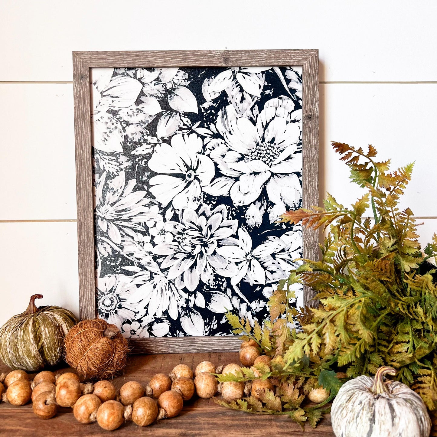 Black and White Floral Wood Sign