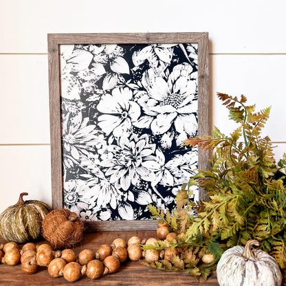 Black and White Floral Wood Sign