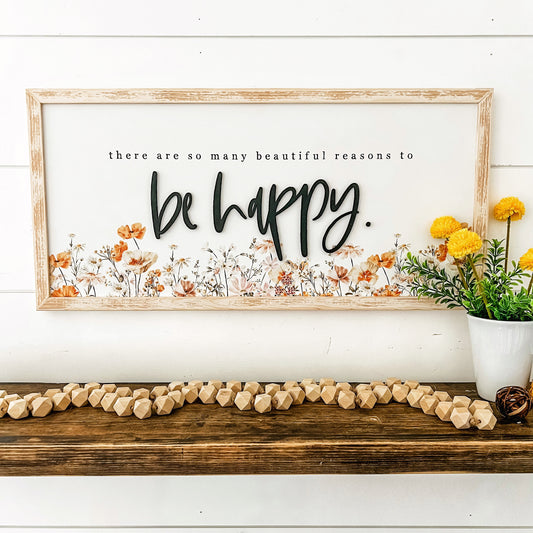 Be Happy Floral Wood Sign