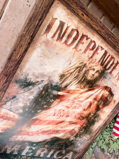 America 250th Patriotic American Flag Wood Sign