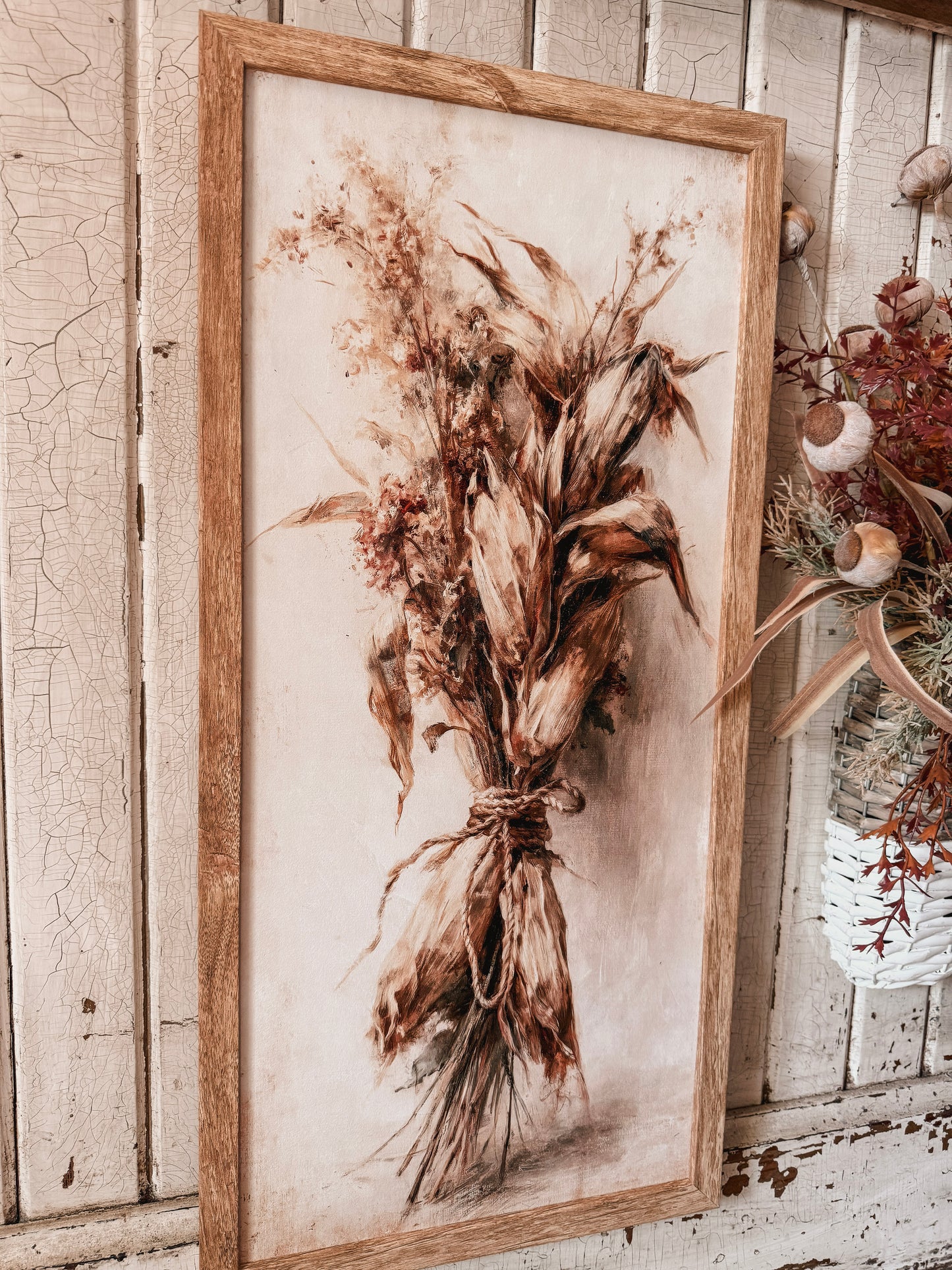 Dried Corn Husk Bundle Art Print Wood Sign