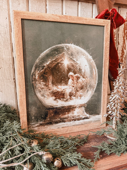 Nativity Snow Globe Wood Sign