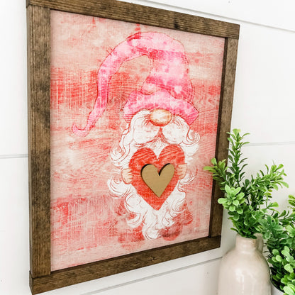 Valentine Gnome with Heart Wood Sign
