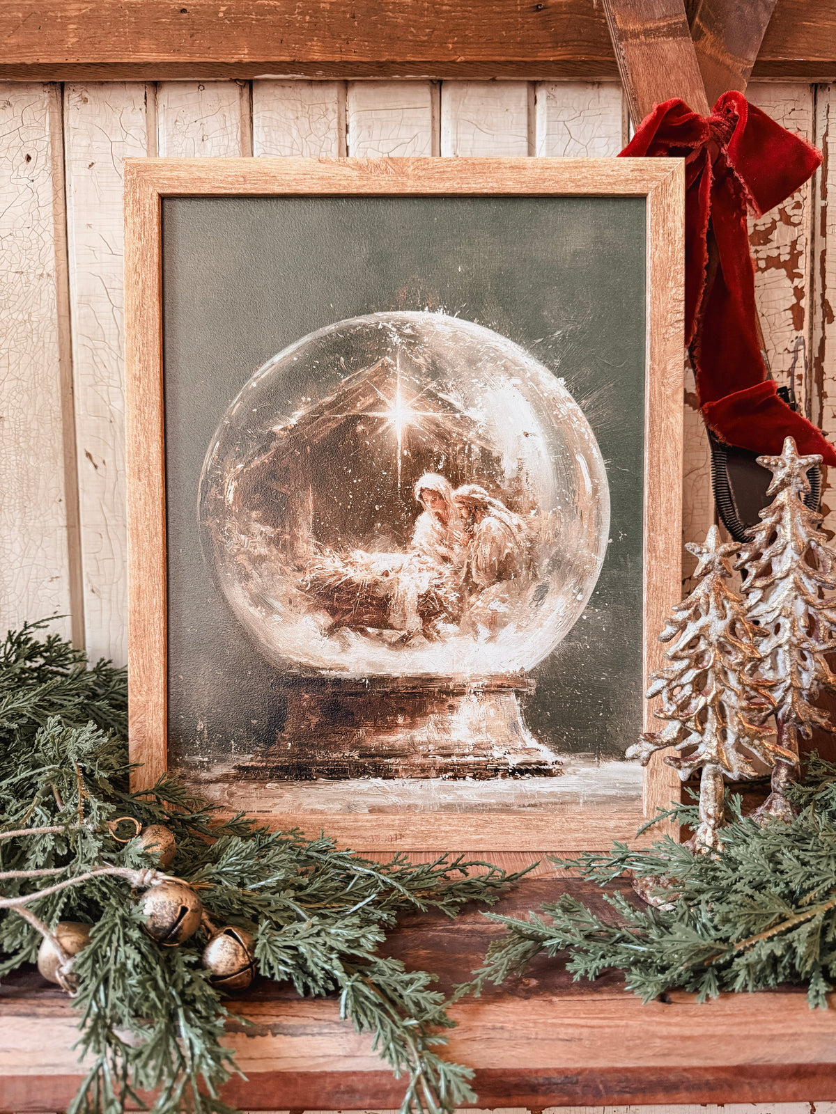 Nativity Snow Globe Wood Sign