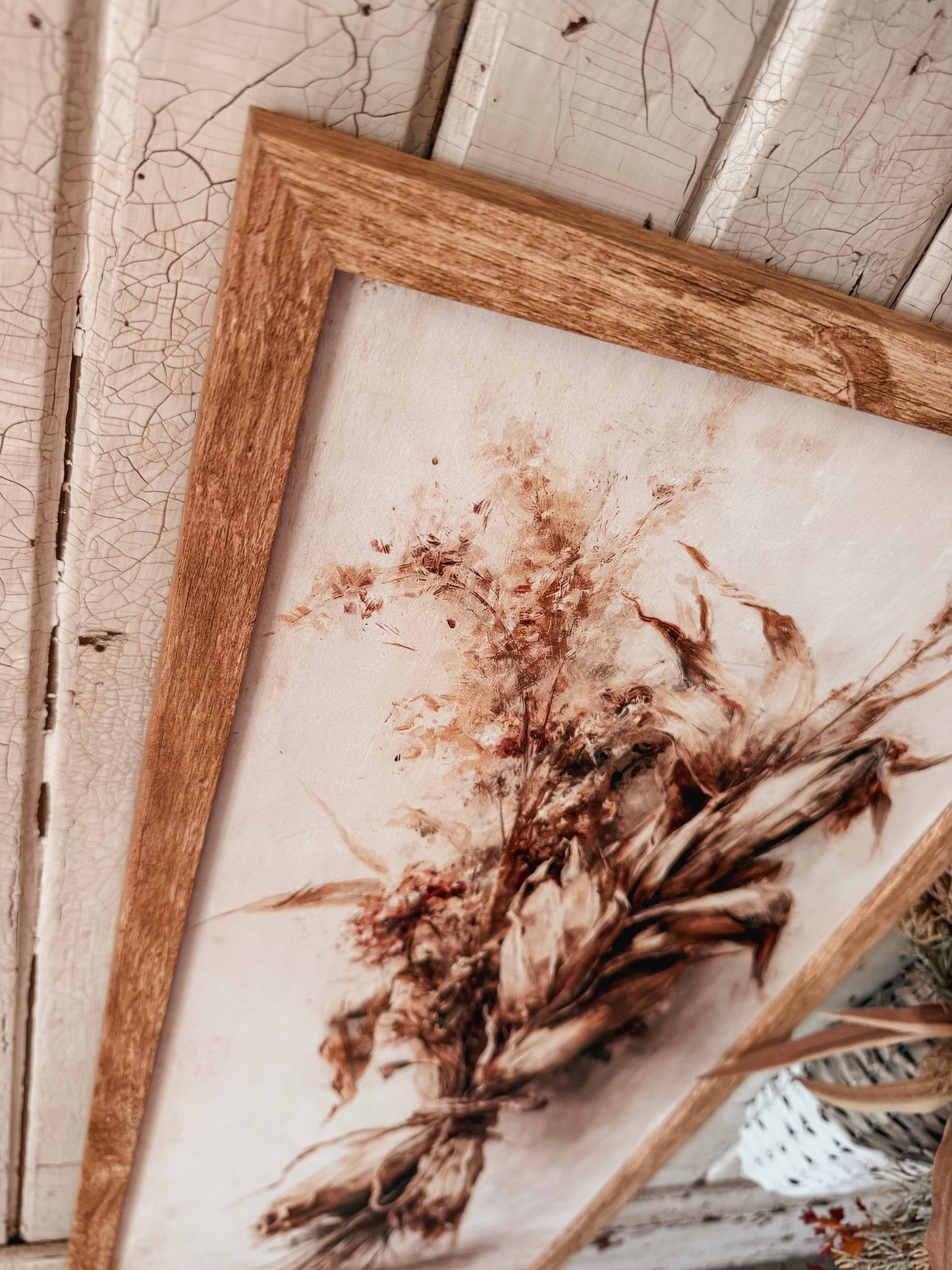 Dried Corn Husk Bundle Art Print Wood Sign