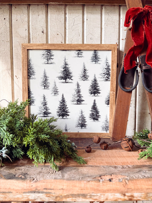 Black/White Evergreen Trees Layering Sign