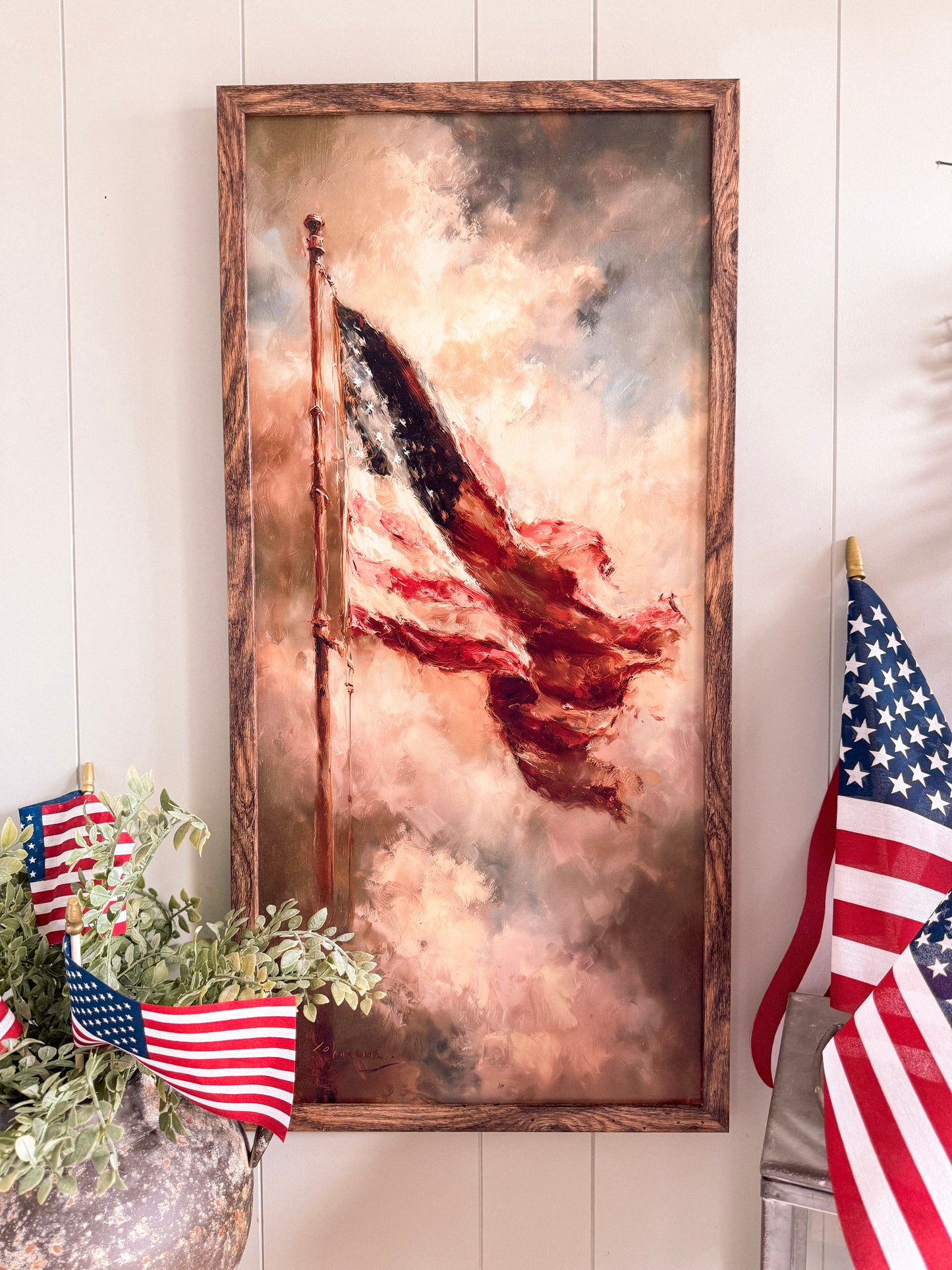 Vintage Patriotic American Flag in Clouds 4th of July Wood Sign
