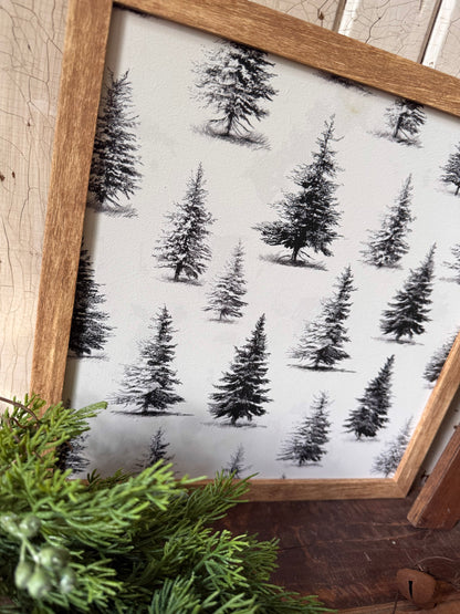Black/White Evergreen Trees Layering Sign