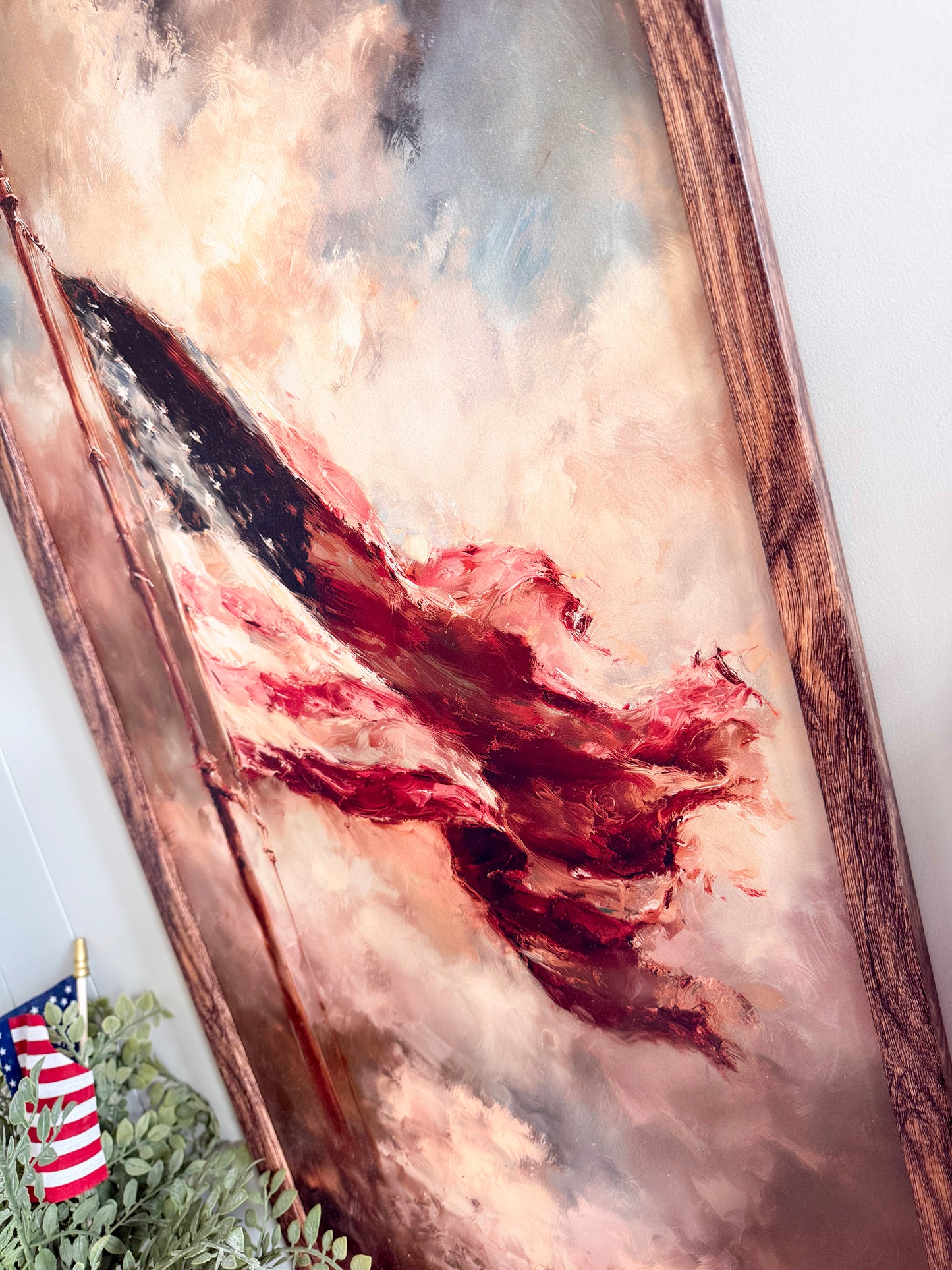 Vintage Patriotic American Flag in Clouds 4th of July Wood Sign