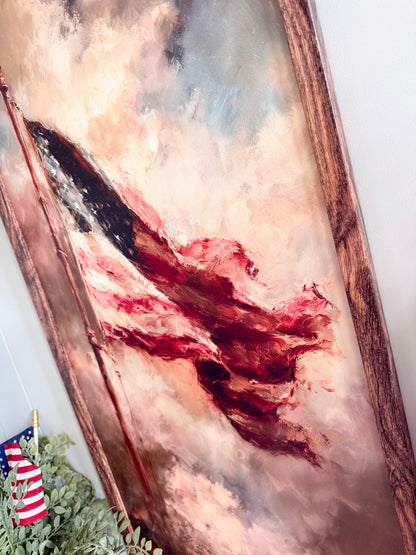 Vintage Patriotic American Flag in Clouds 4th of July Wood Sign