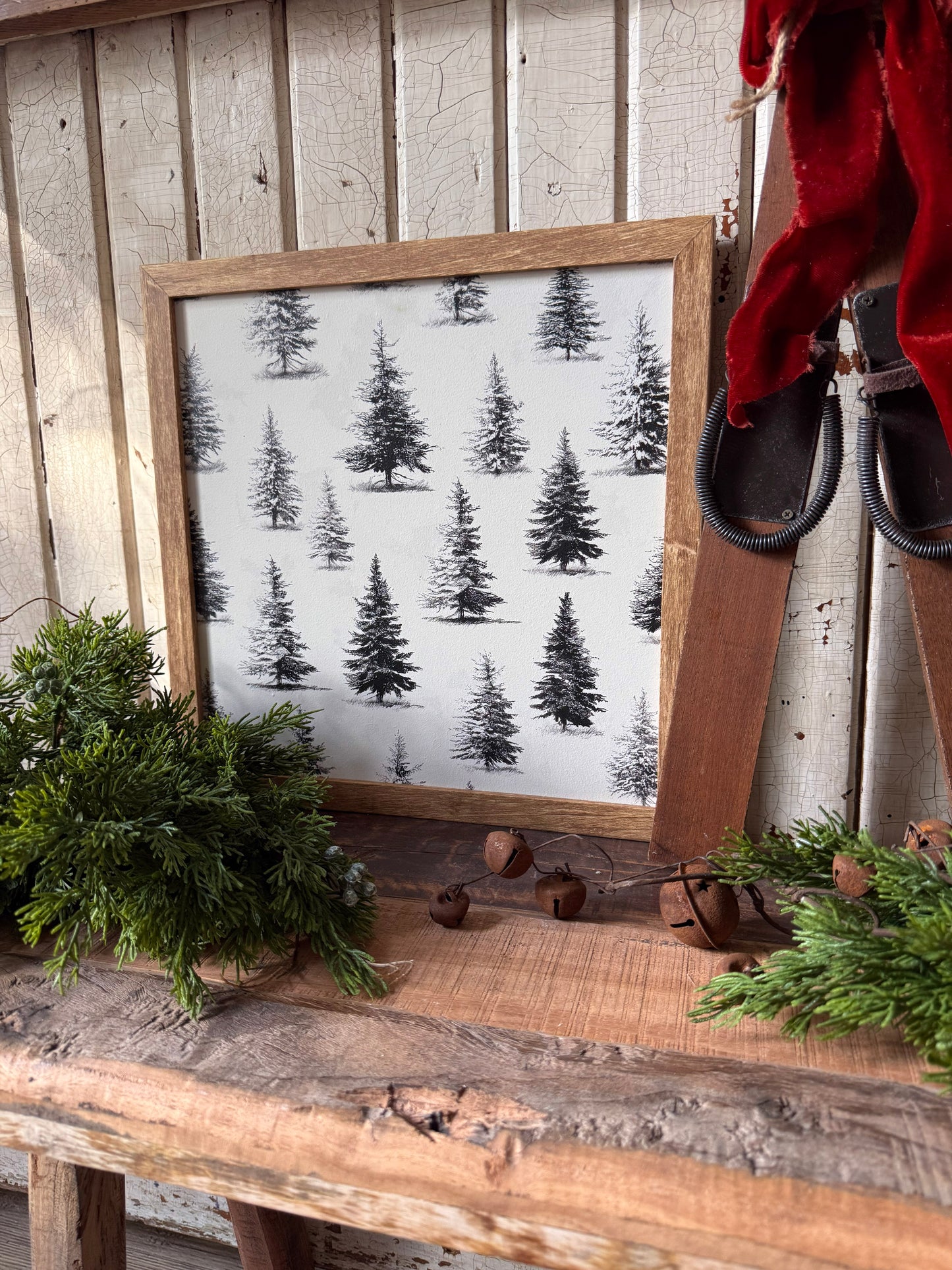 Black/White Evergreen Trees Layering Sign