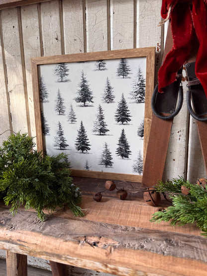 Black/White Evergreen Trees Layering Sign