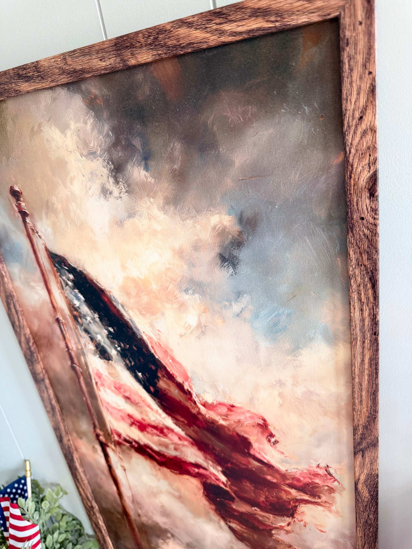 Vintage Patriotic American Flag in Clouds 4th of July Wood Sign