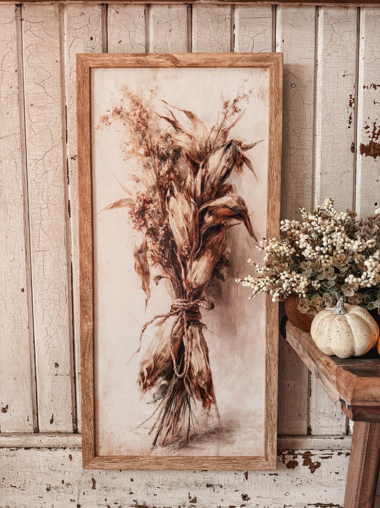 Dried Corn Husk Bundle Art Print Wood Sign