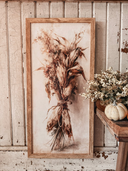 Dried Corn Husk Bundle Art Print Wood Sign