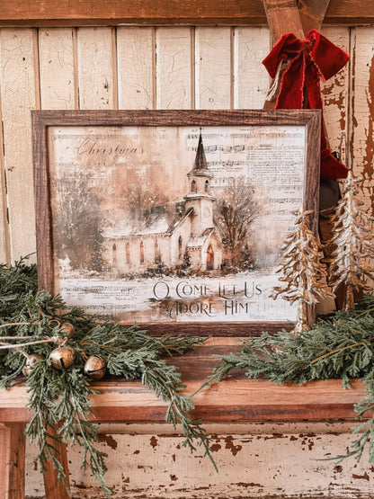 O Come Let Us Adore Him Church Wood Sign