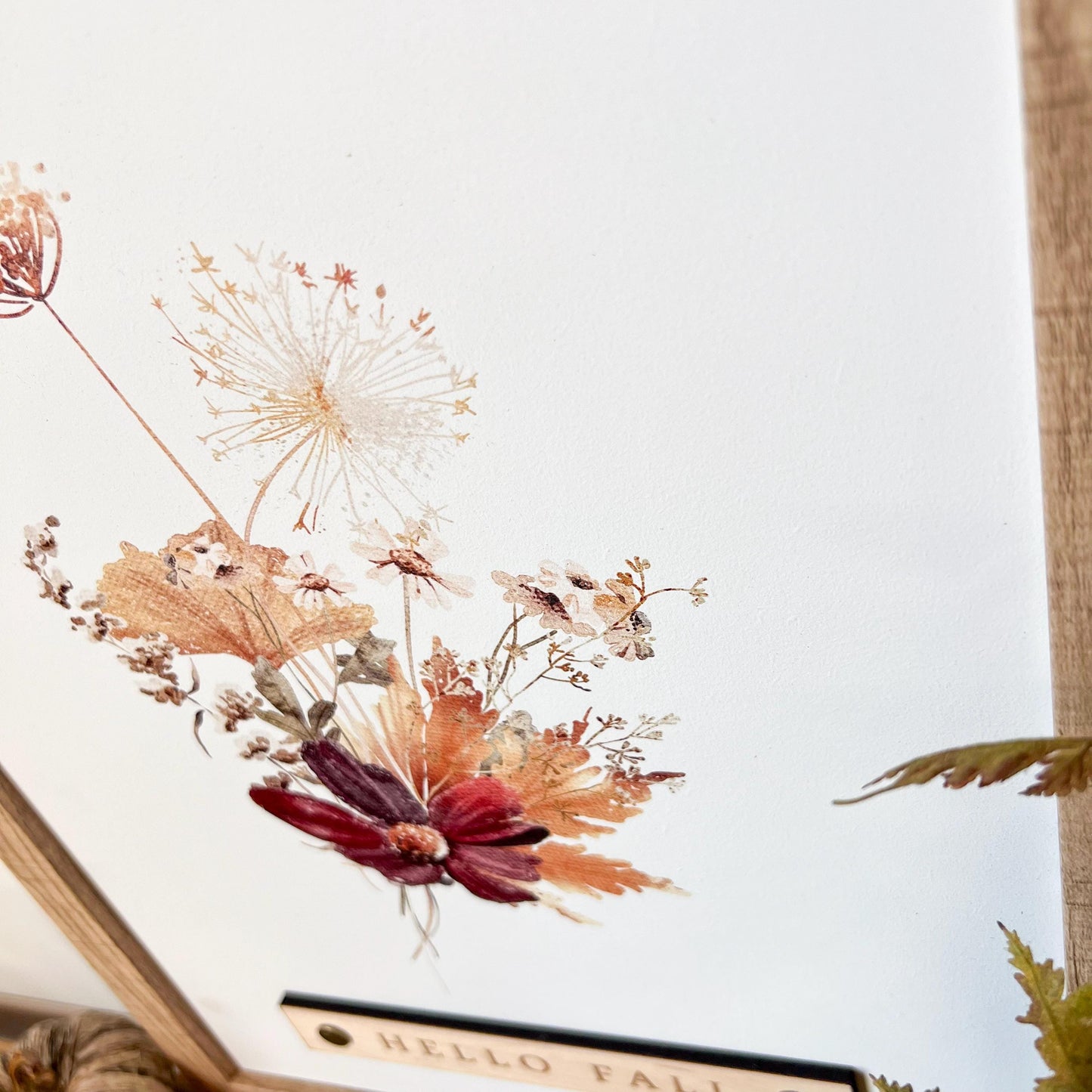 Hello Fall Burgundy Floral Wood Sign