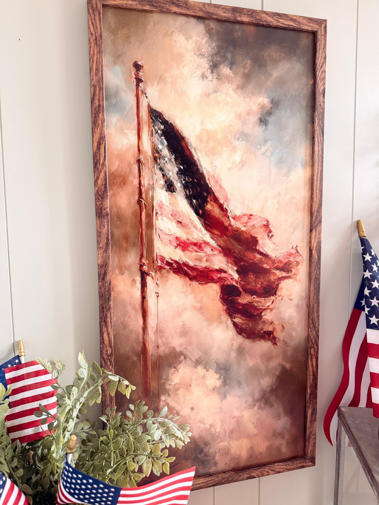 Vintage Patriotic American Flag in Clouds 4th of July Wood Sign