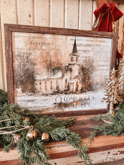 O Come Let Us Adore Him Church Wood Sign