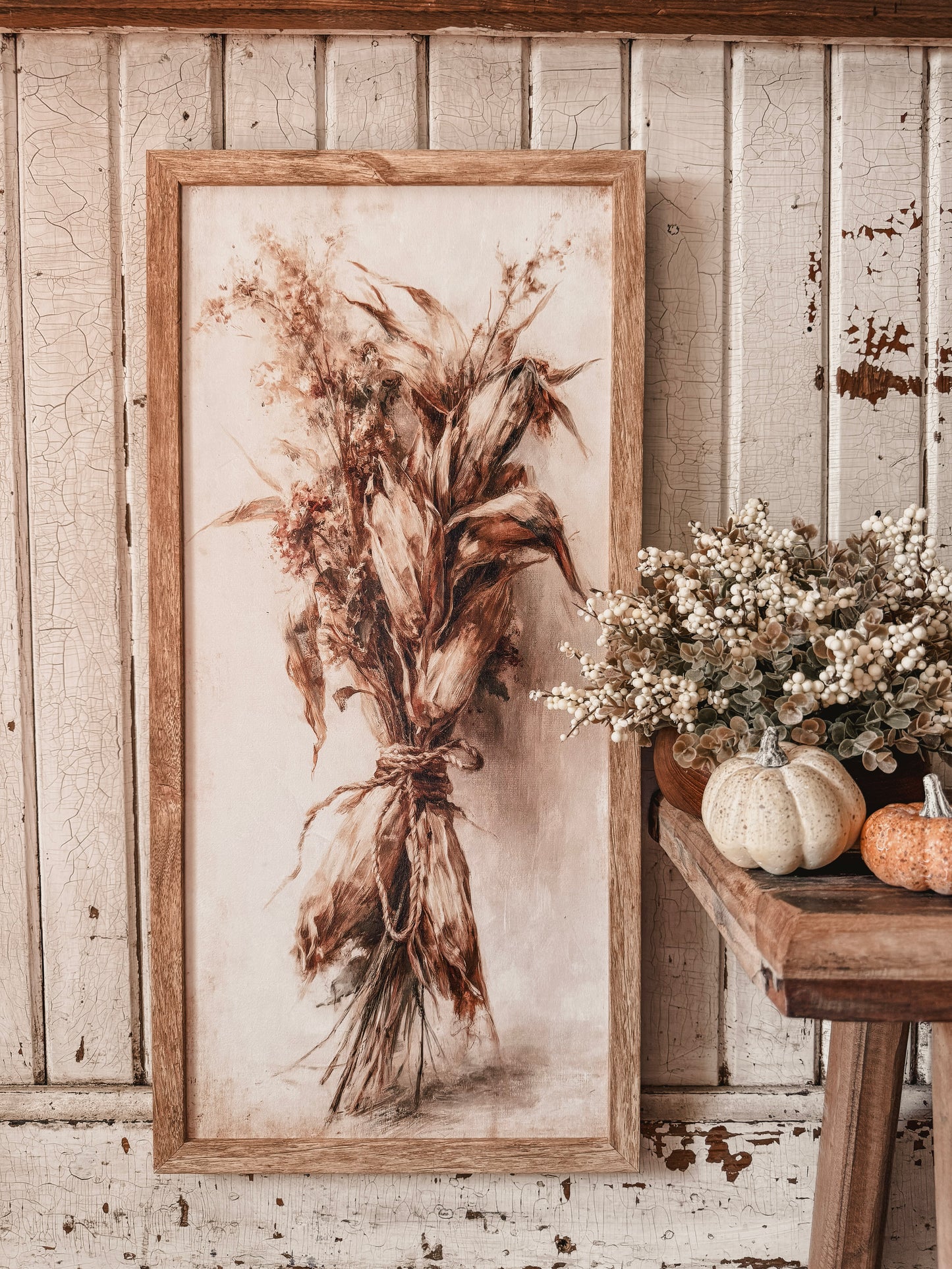 Dried Corn Husk Bundle Art Print Wood Sign