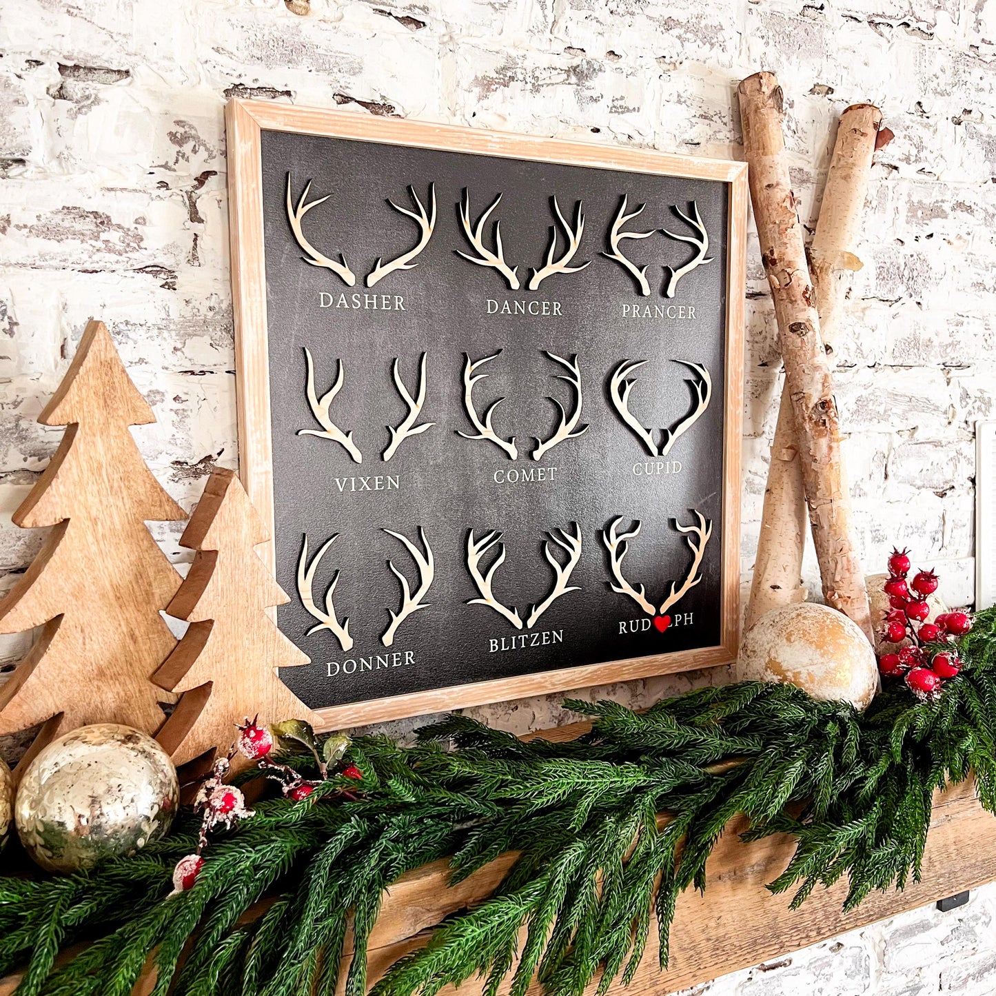 Reindeer Names Christmas Wood Sign
