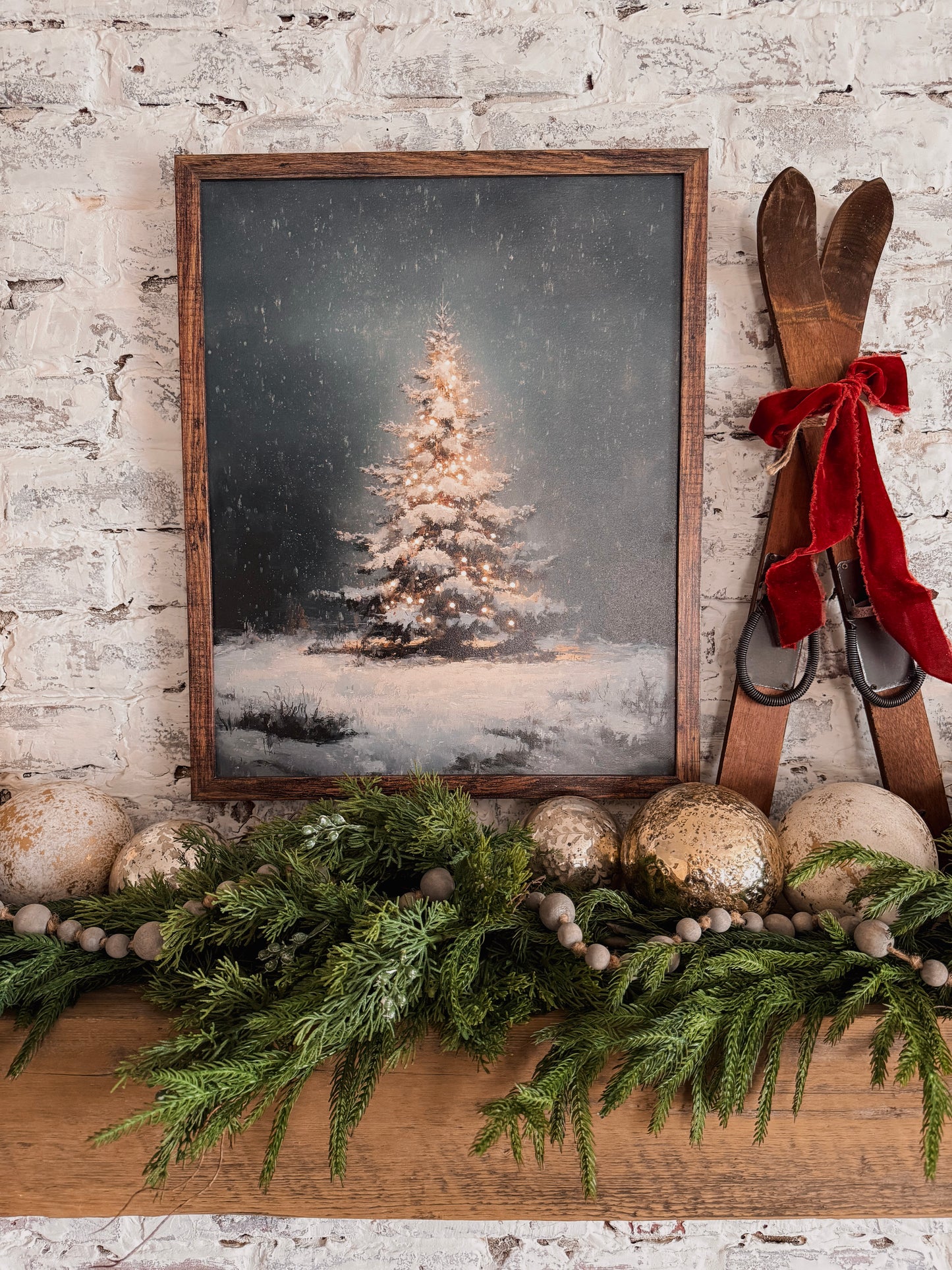 Moody Lit Up Evergreen Tree Wood Sign