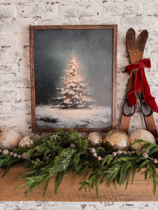 Moody Lit Up Evergreen Tree Wood Sign