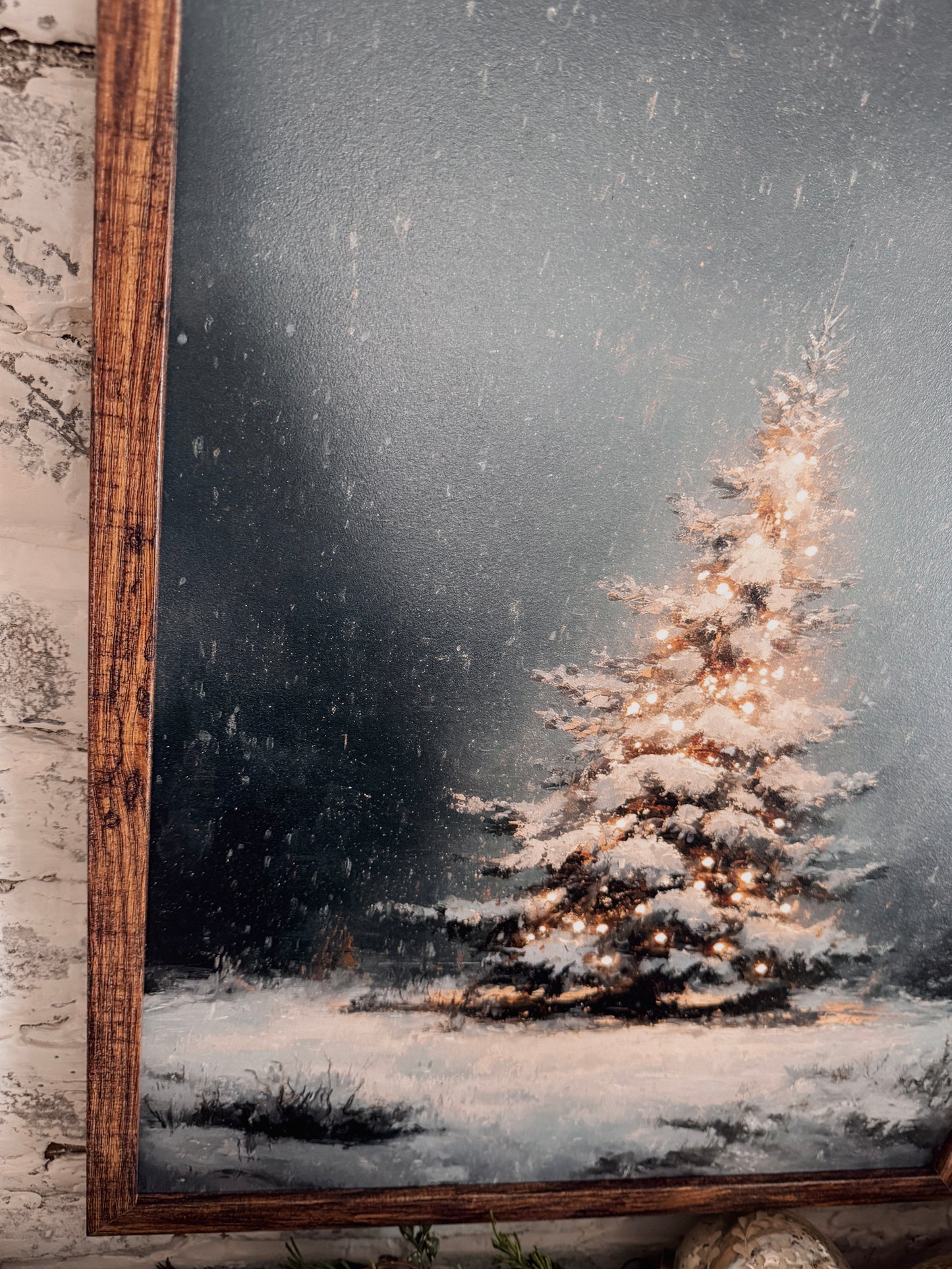 Moody Lit Up Evergreen Tree Wood Sign