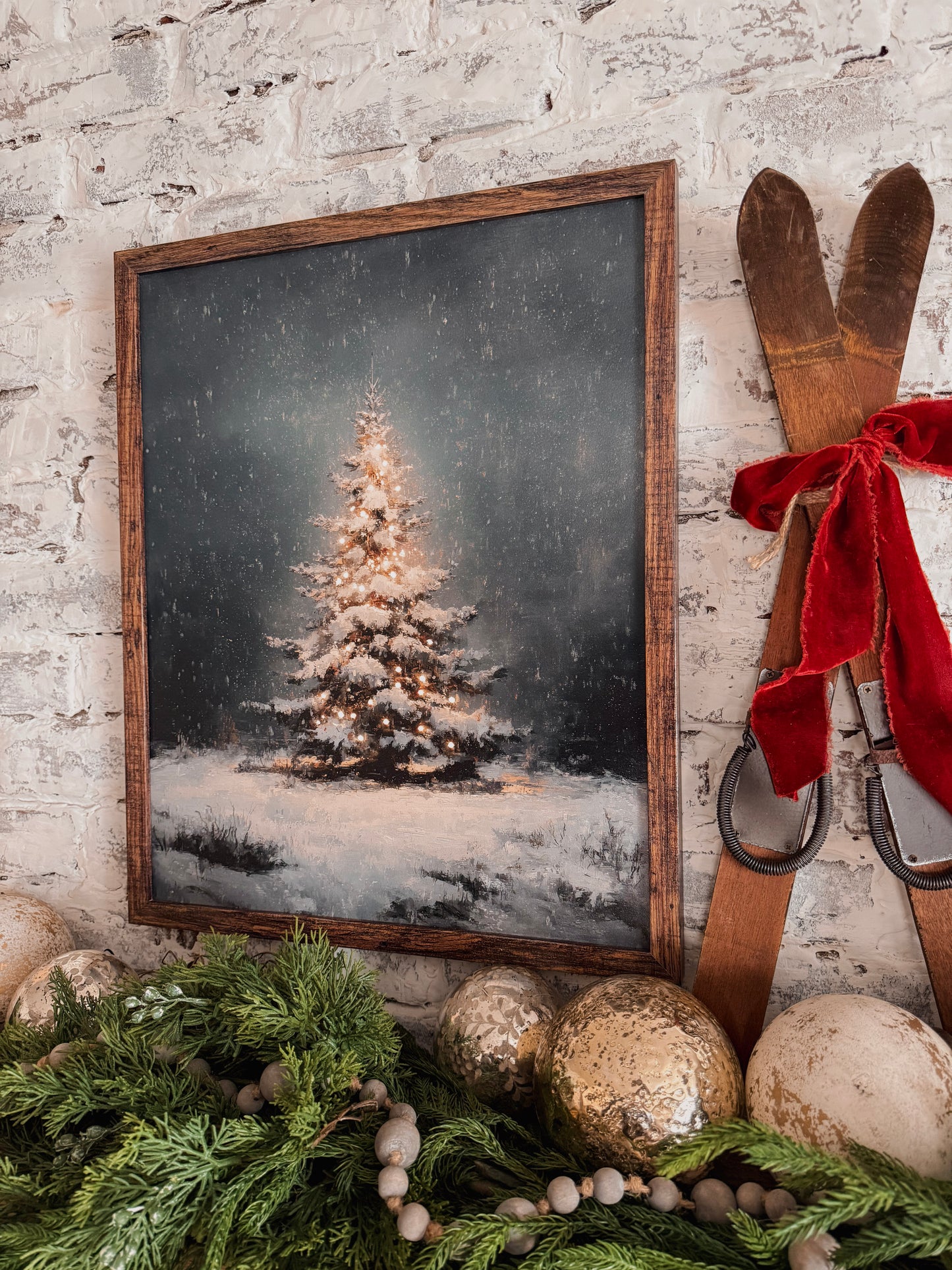 Moody Lit Up Evergreen Tree Wood Sign